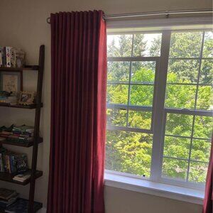4 Panels 48W x 84L Red West Elm SILK Drapes. LIGHT FILTERING